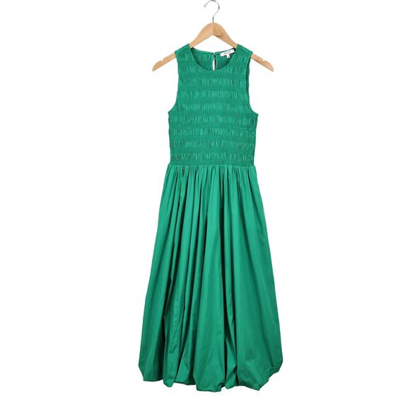 Madewell Melody Bubble Hem Smocked Midi Dress Poplin Verdant Green Small NWT - Picture 2 of 8